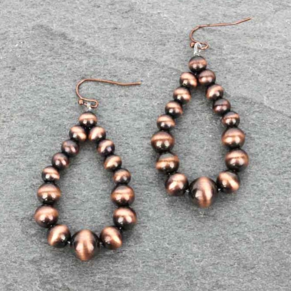Navajo Style Pearl Tear Drop Fish Hook Earrings